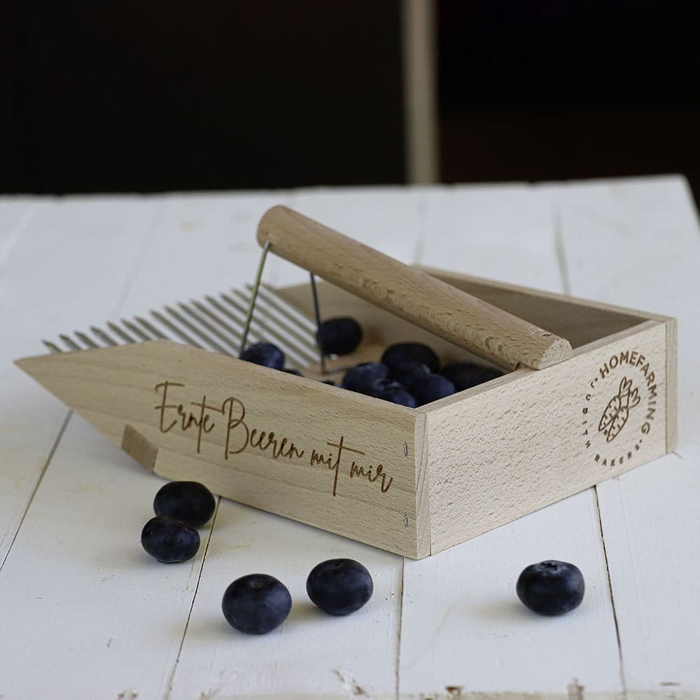 Beerensammler mit Beeren Ansicht von hinten