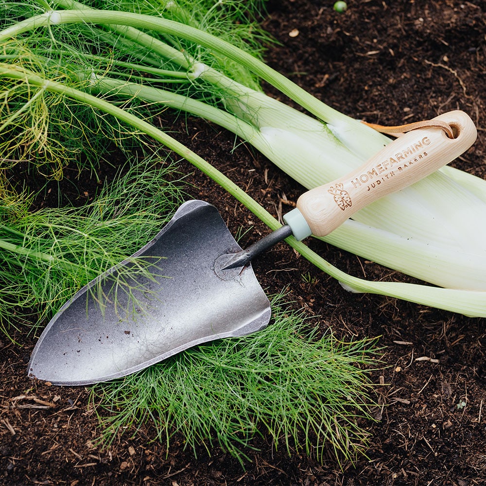 Flügelschaufel im Beet mit Gemüse
