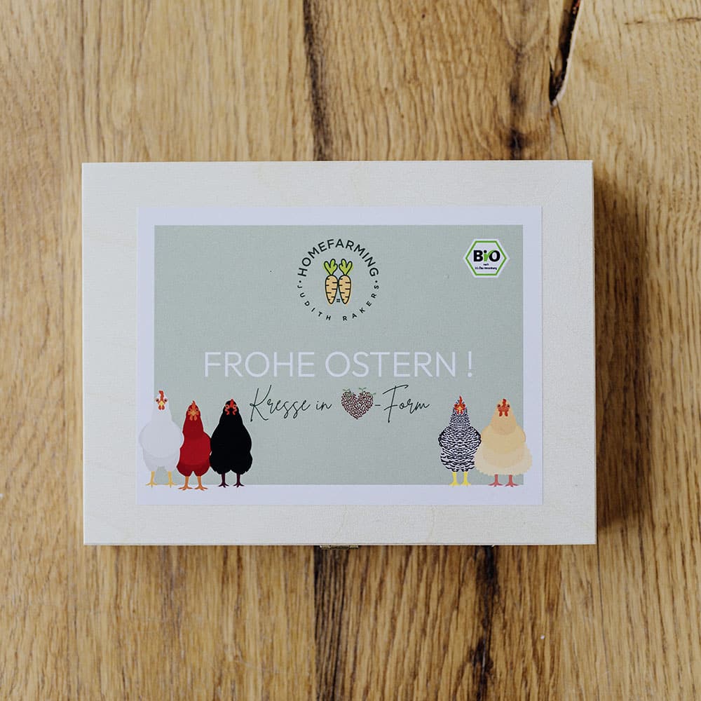 Kresseherz Frohe Ostern Titelbilde Hühner